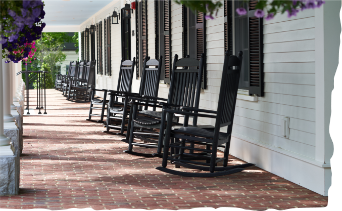 Rocking chairs on The Groton Inn front porch