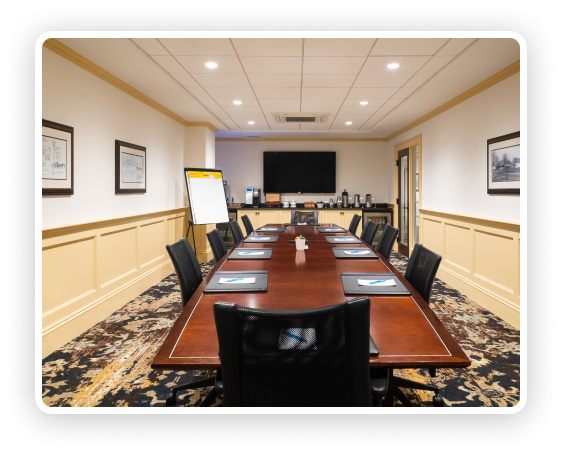 Long boardroom table in private room